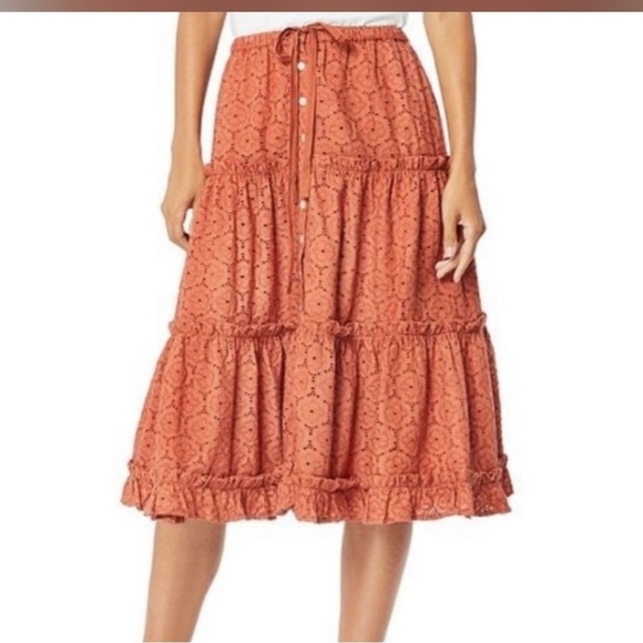 Roller Rabbit Clementine Eyelet Ruffle Boho Skirt Size XL - Picture 1 of 5